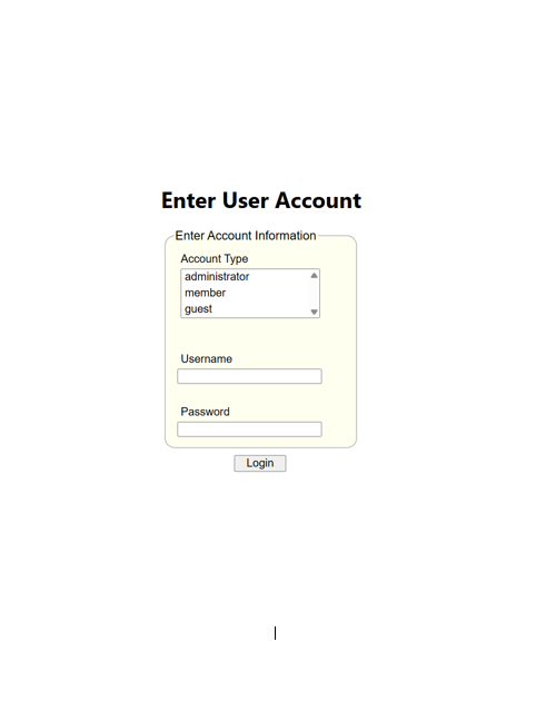 User Account Login Form screenshot